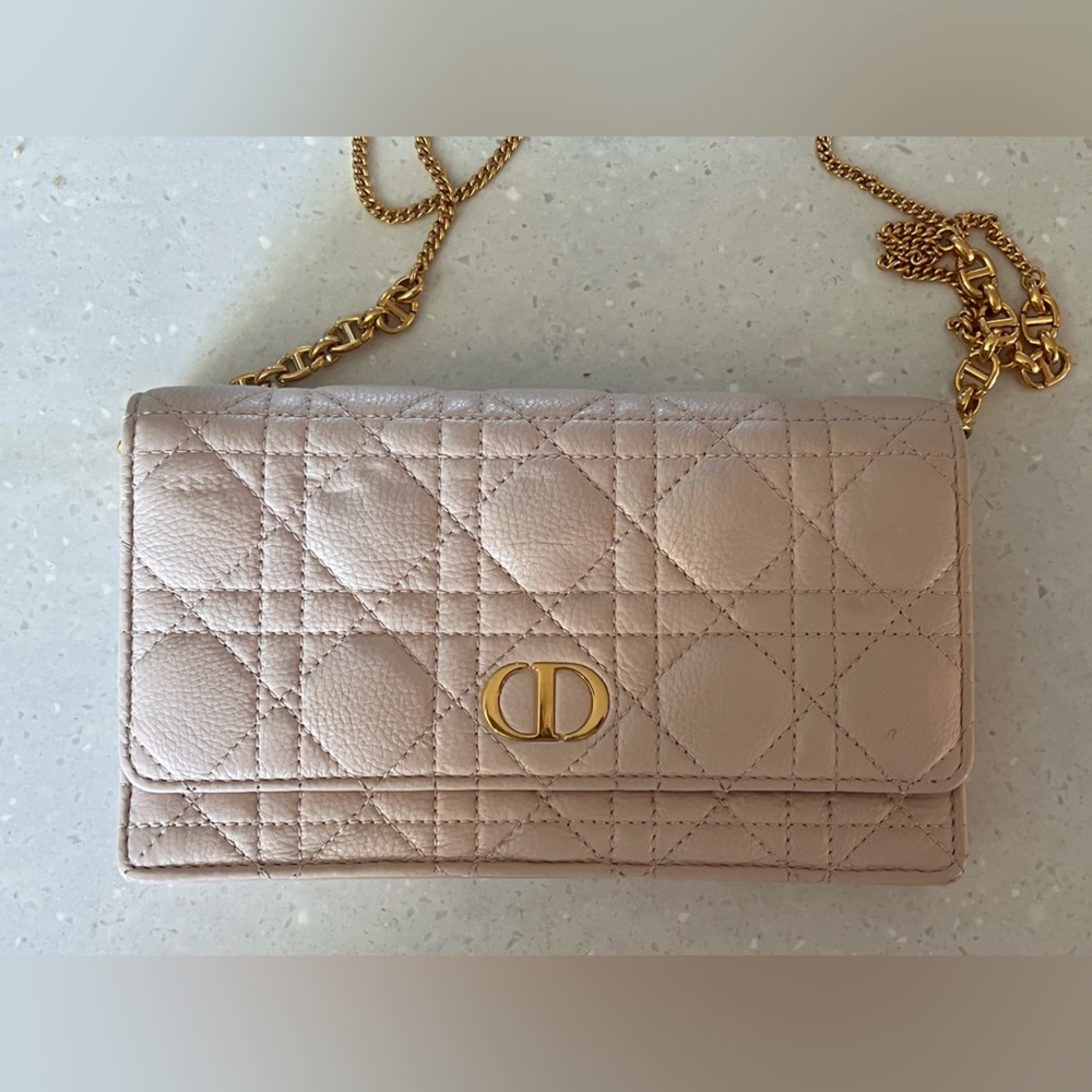 Dior Caro Pouch with Chain- Light Pink